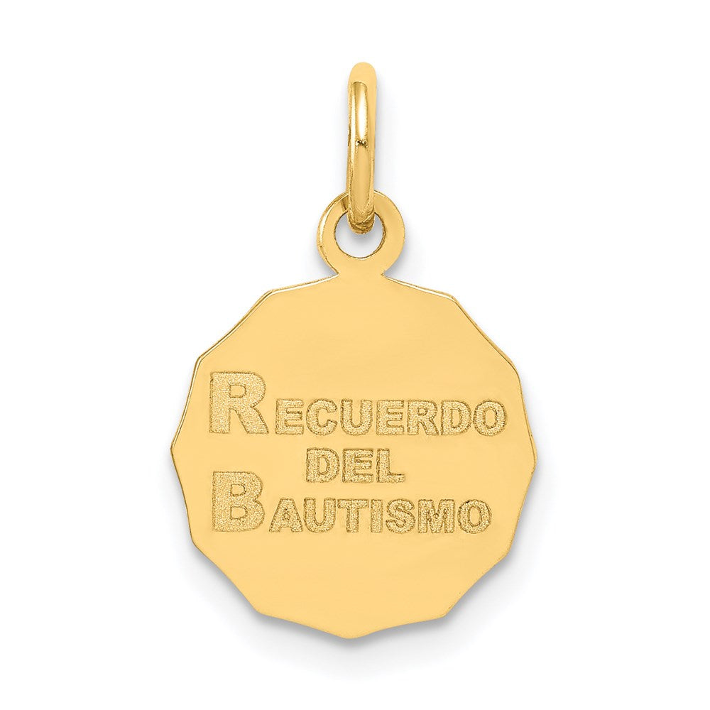 14k Baptism Spanish Recuerdo Del Bautismo on Back Charm