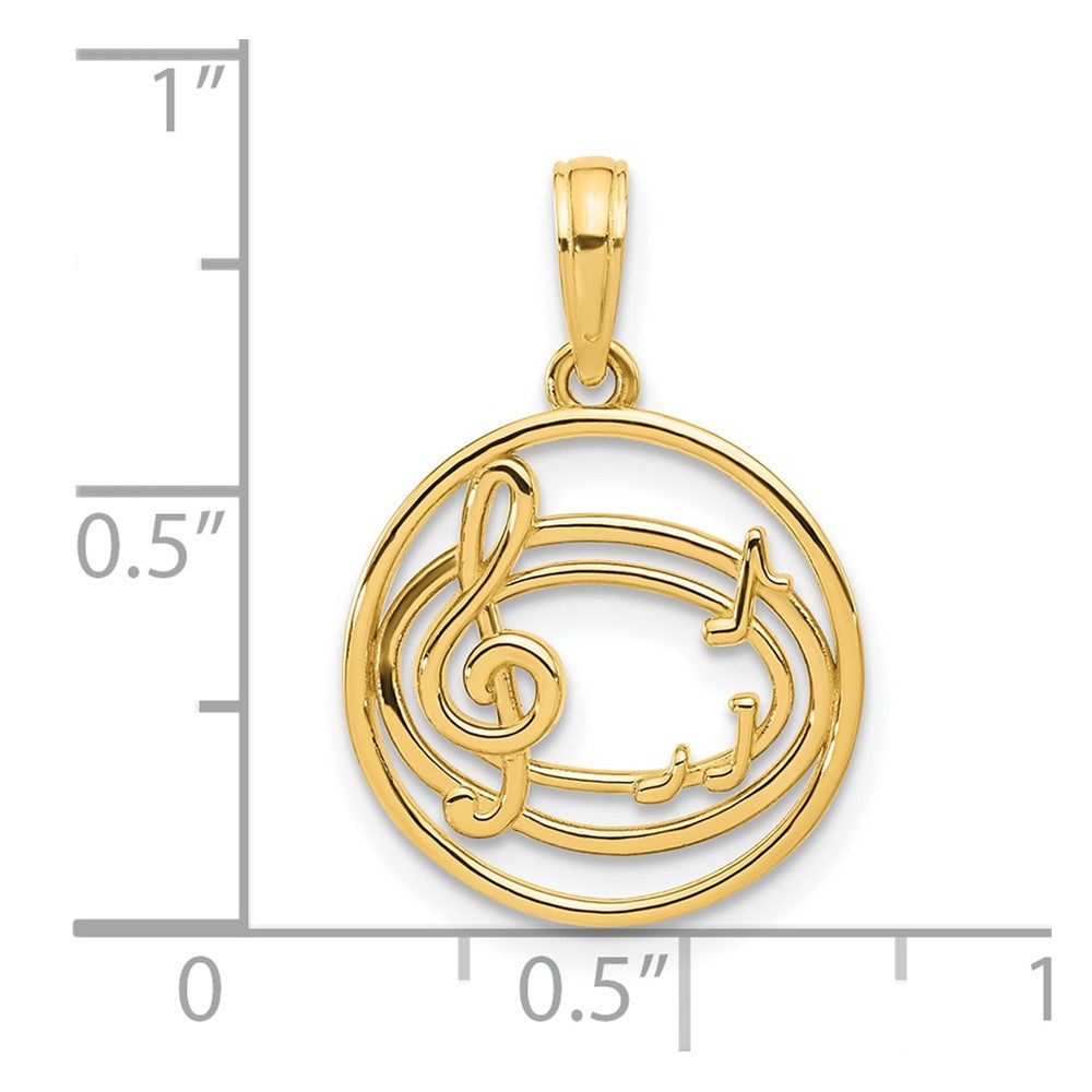 14k Polished Music Notes in Circle Pendant