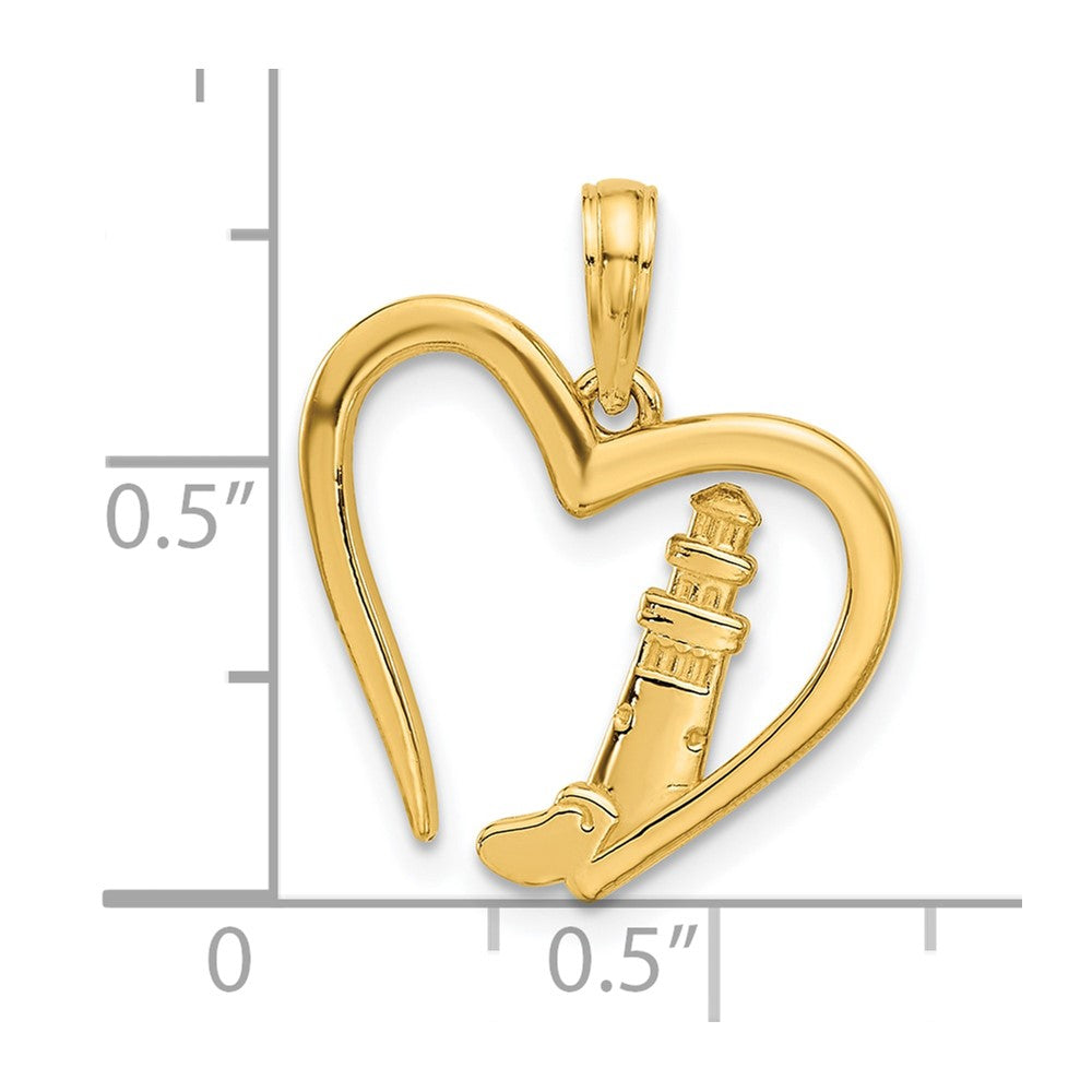 14k Polished Lighthouse In Heart Pendant