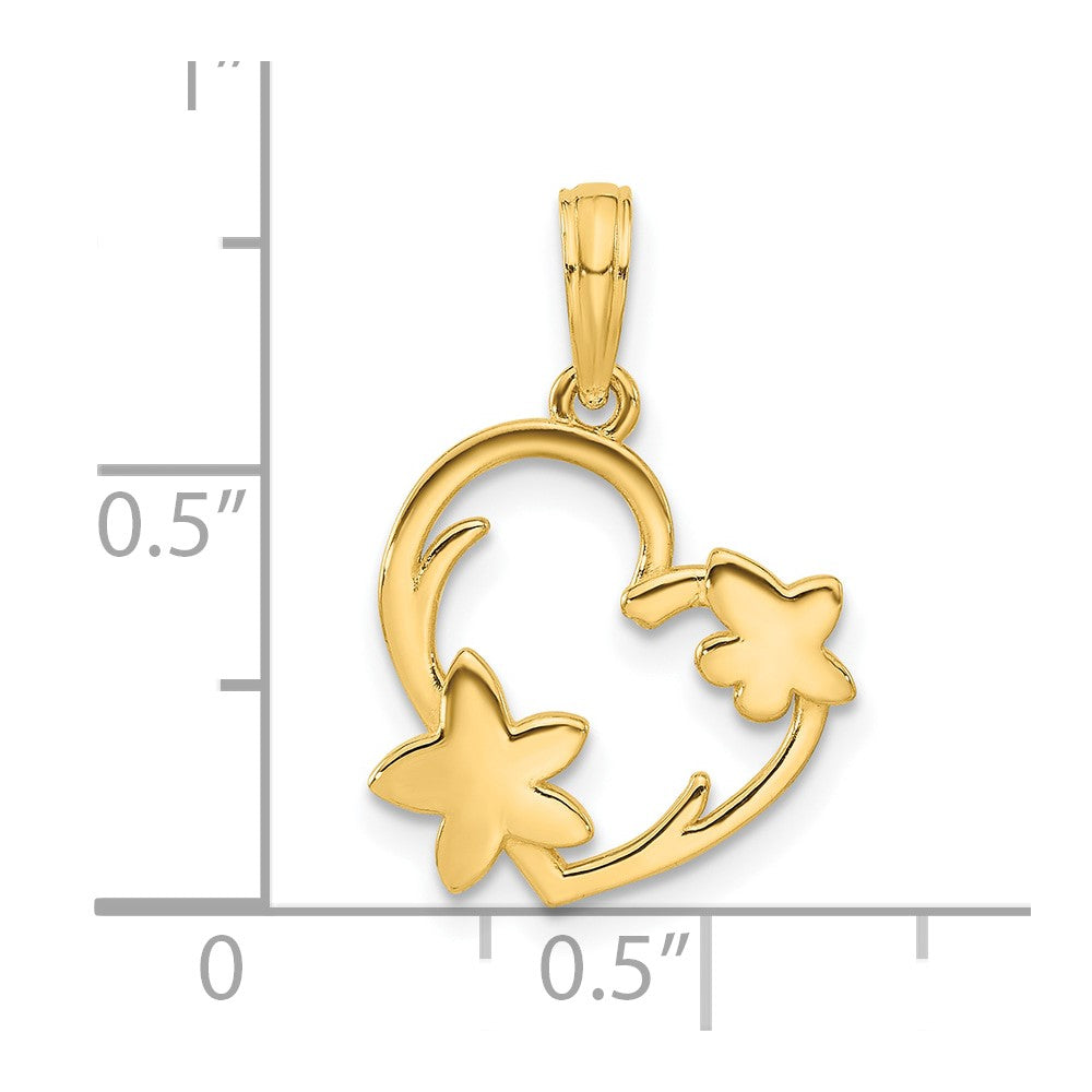 14k Polished Floral Heart Pendant