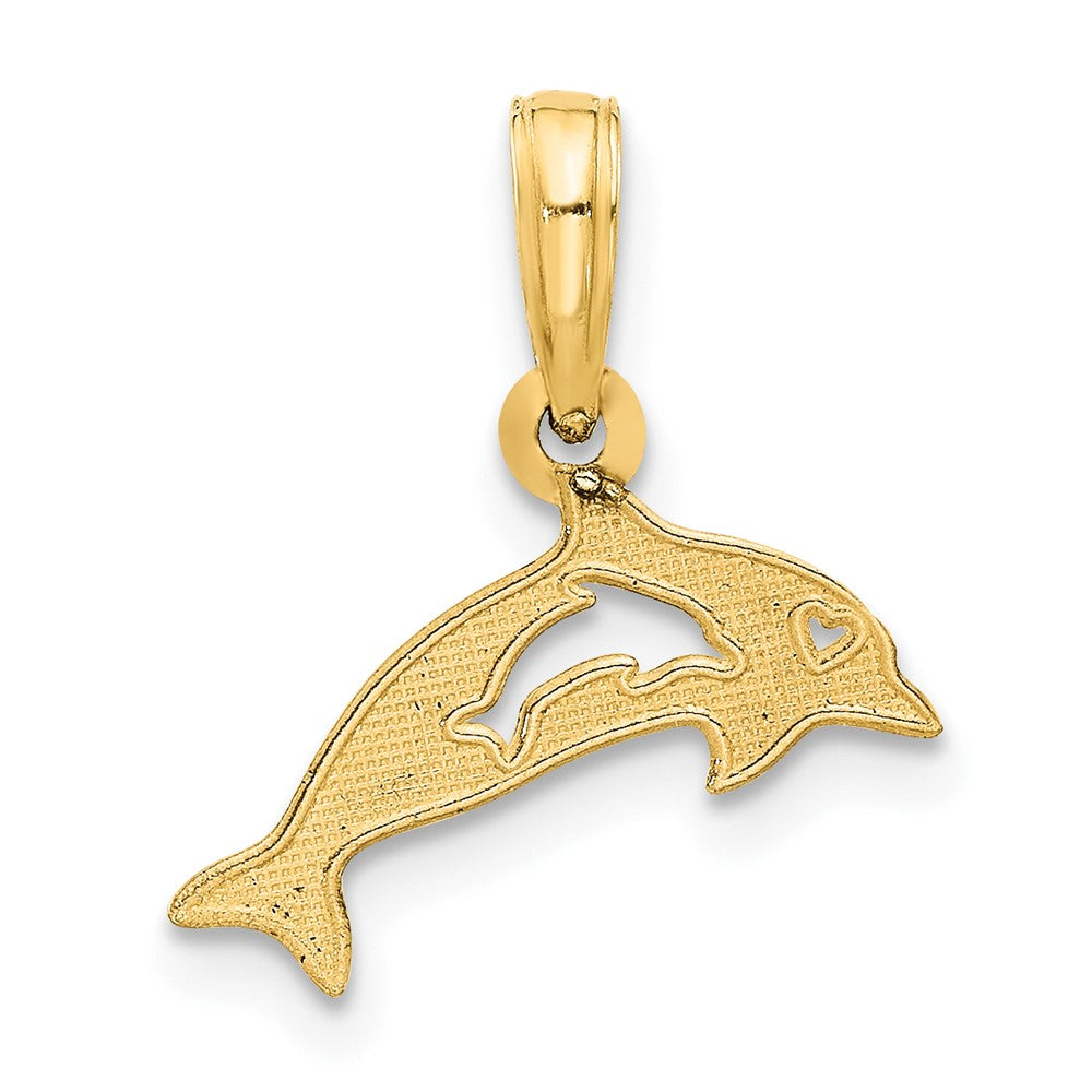 14k Polished Dolphin with Cut-out Baby Dolphin Pendant