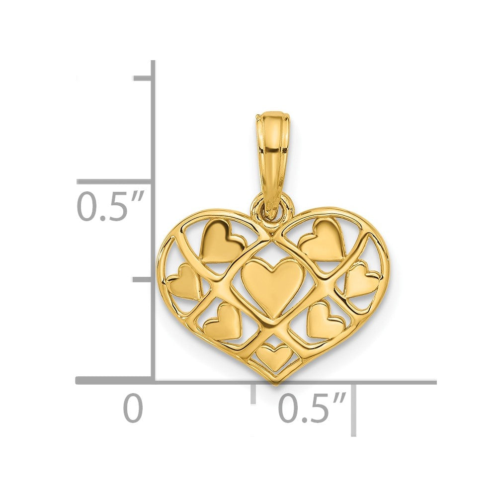 14K Polished Hearts in Heart Charm