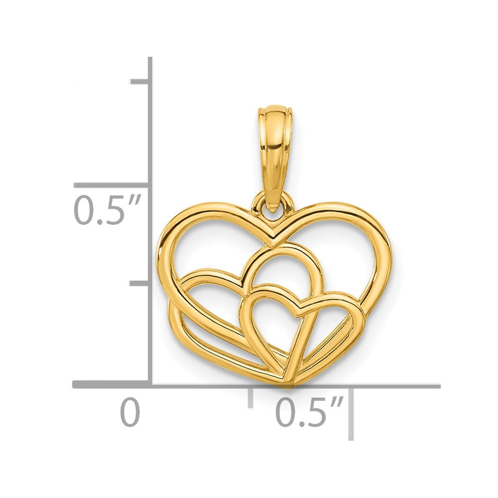 14k Polished Triple Heart Pendant