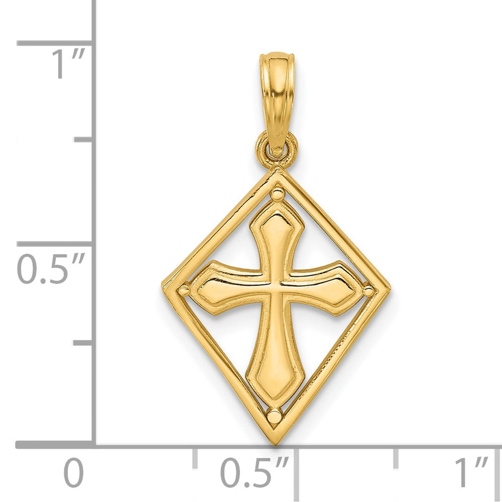 14KY Fancy Cross in Diamond-shape Charm