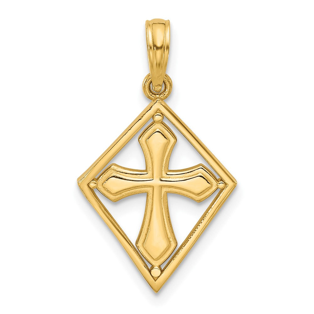 14KY Fancy Cross in Diamond-shape Charm