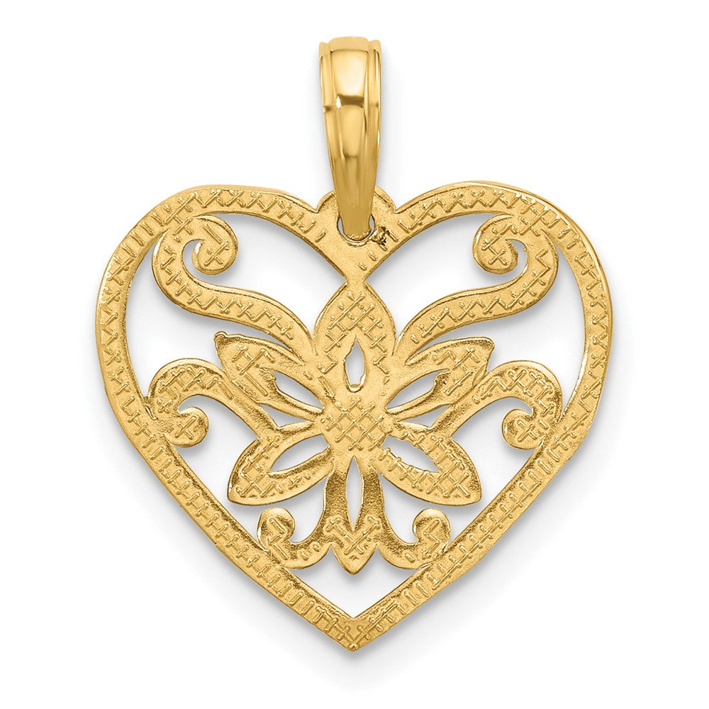 14K Polished Fancy Flower and Heart Charm