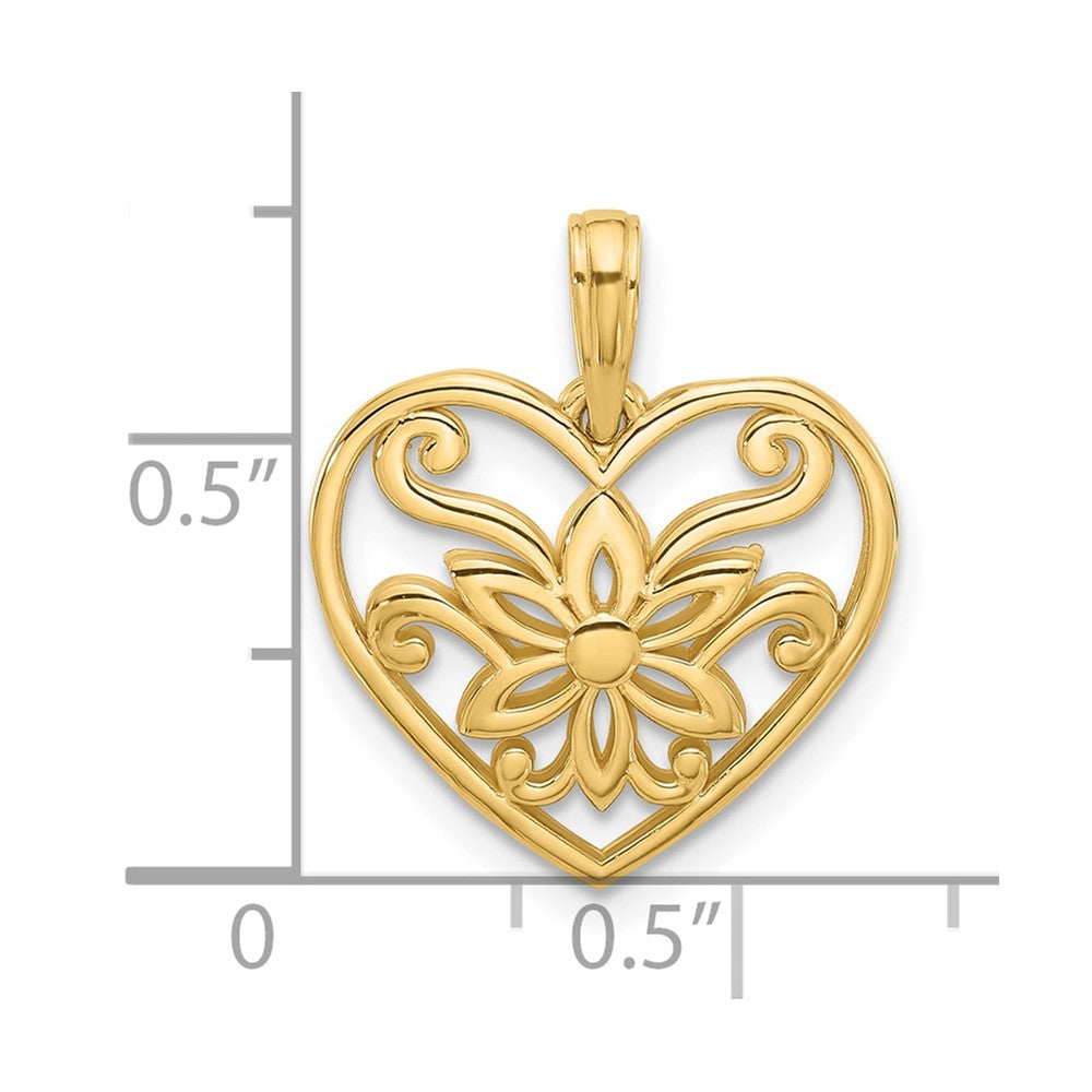 14K Polished Fancy Flower and Heart Charm