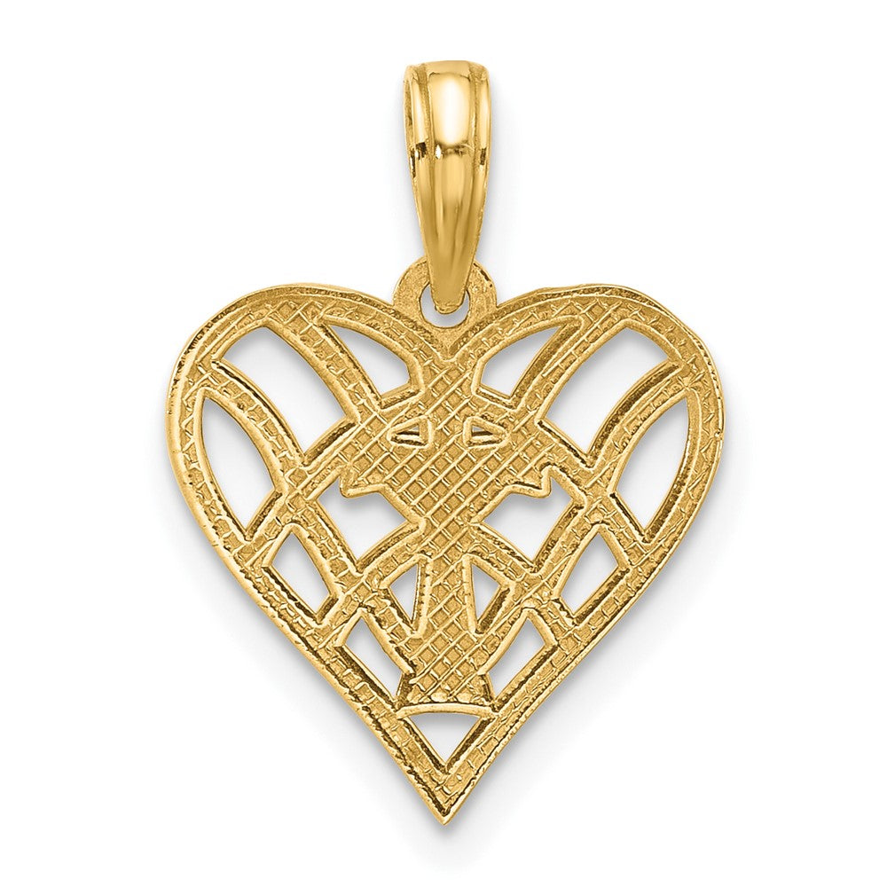14K and Rhodium Fancy Heart and Cross Charm