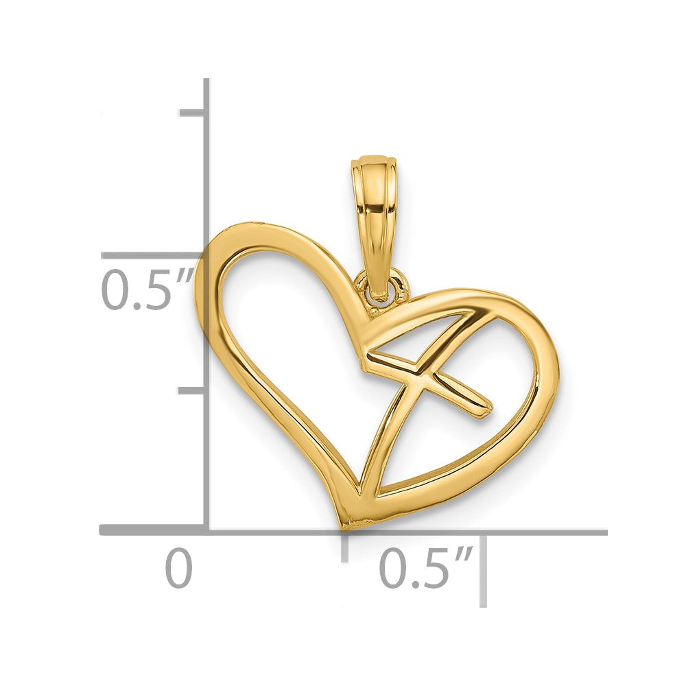 14K Polished Cross in Heart Charm