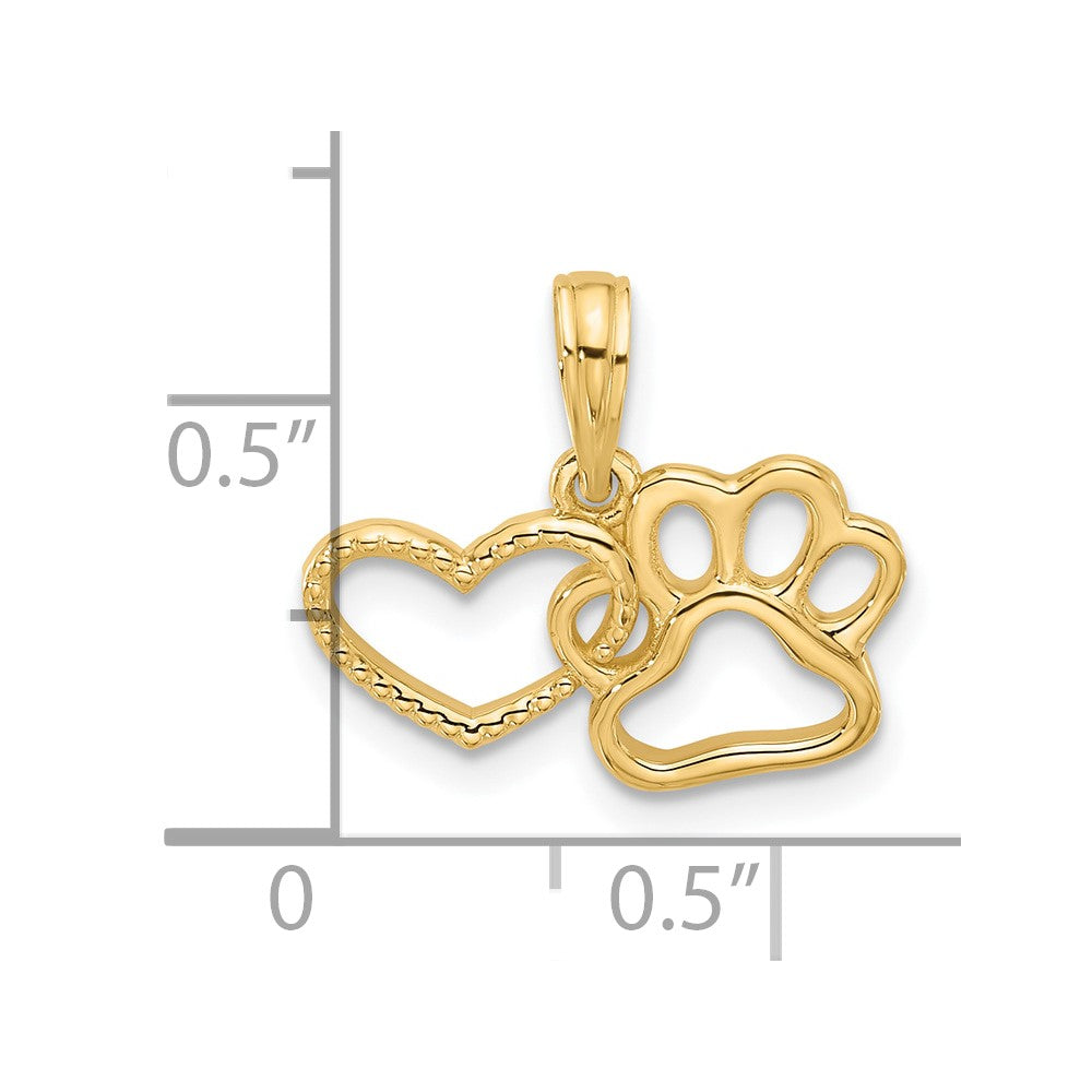 14K Polished Fancy Heart and Paw Charm