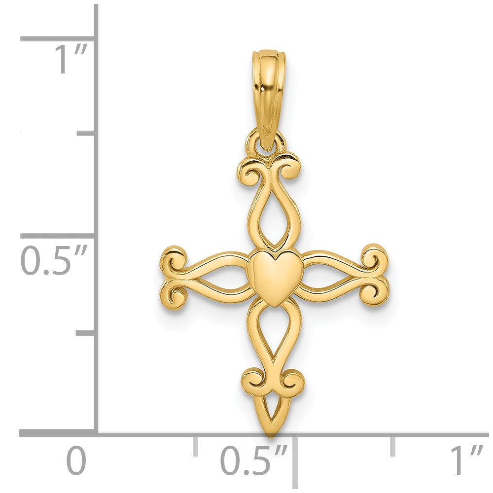 14KY Cross and Heart Charm