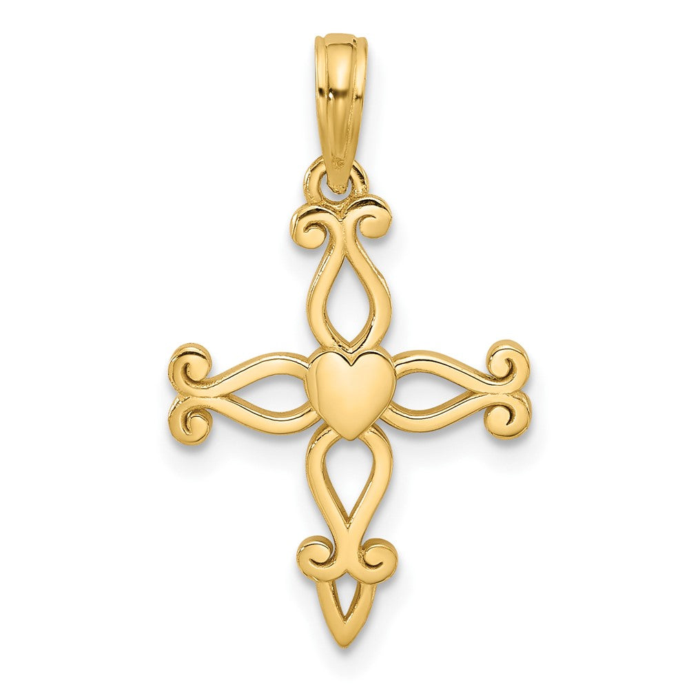 14KY Cross and Heart Charm
