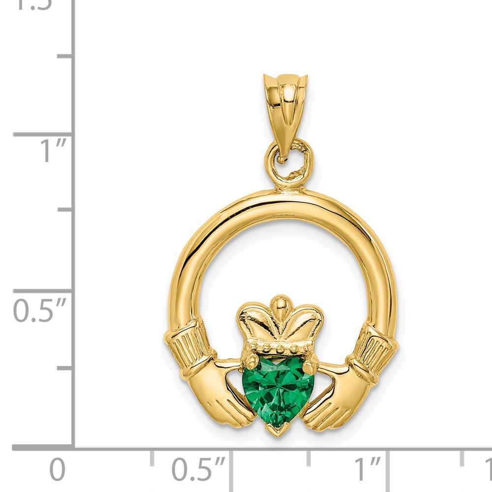14k Claddagh with Synthetic Green Stone Pendant