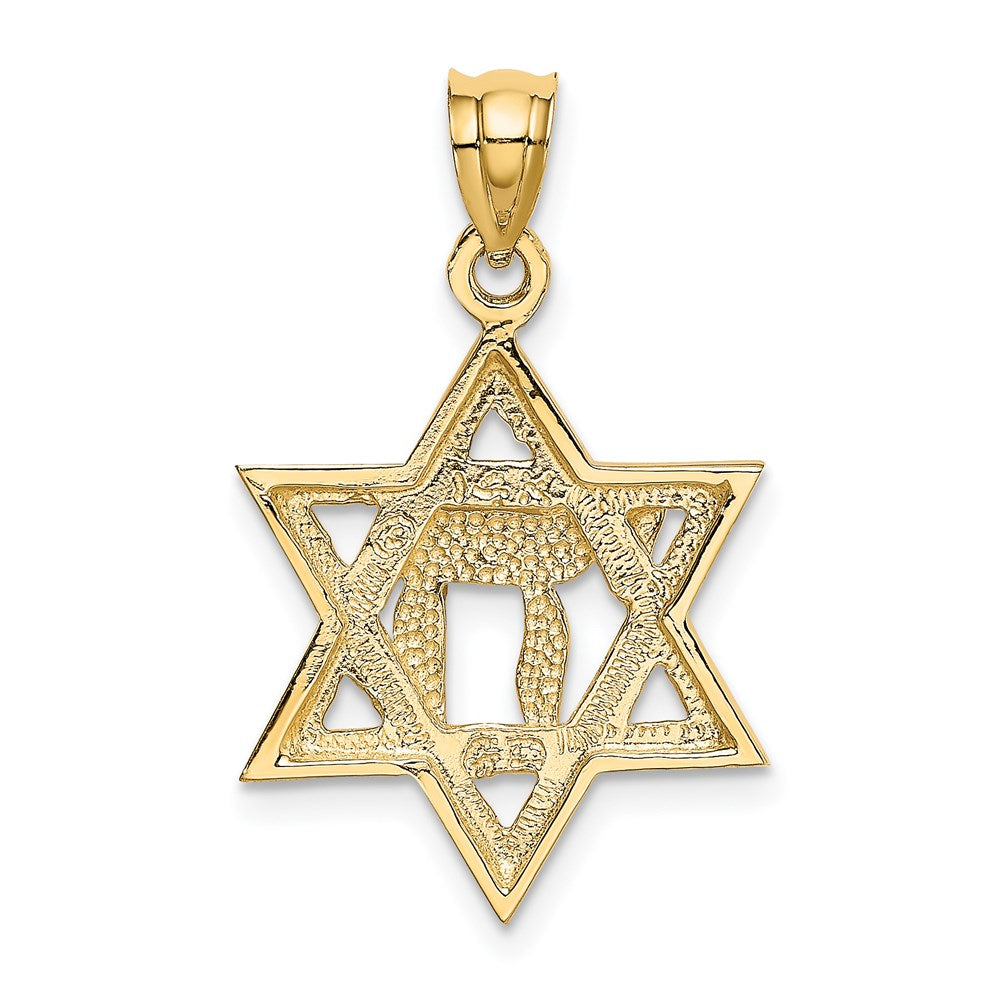 14k Solid Polish Chai in Star of David Charm