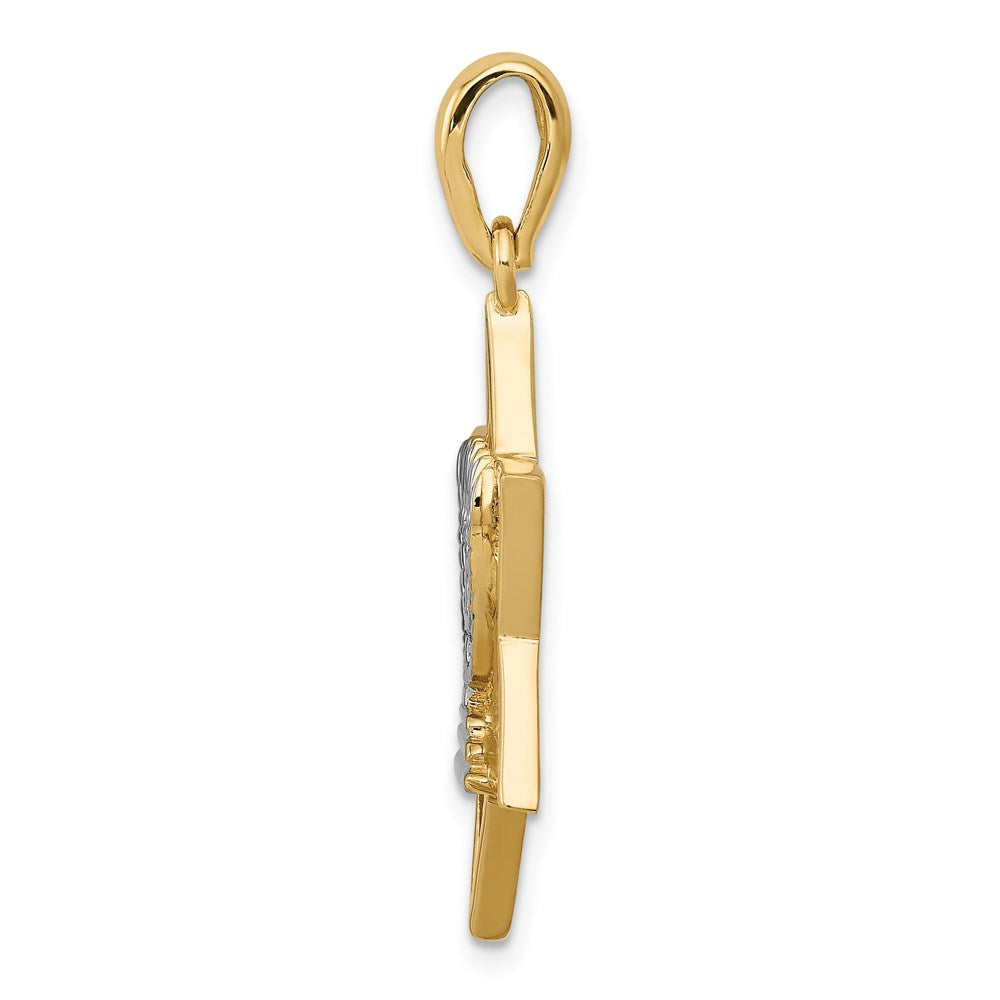 14K w/ White Rhodium Solid Menorah In Star Of David Charm
