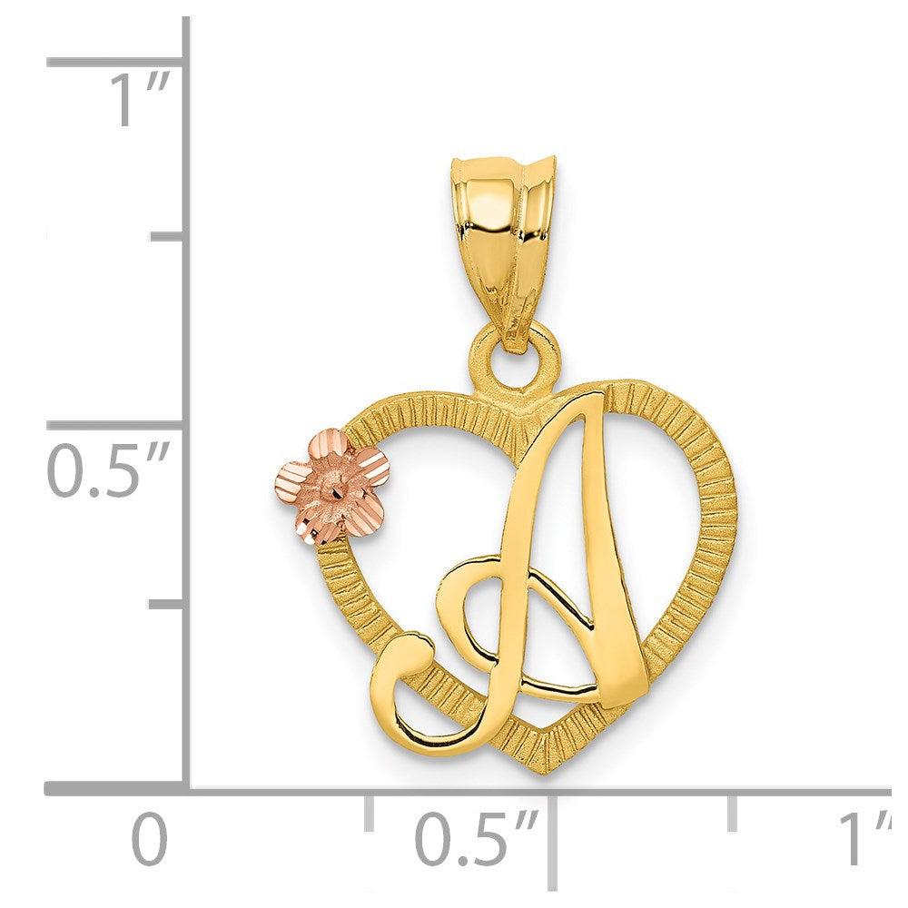 14k Two-Tone Heart Letter A Initial Pendant