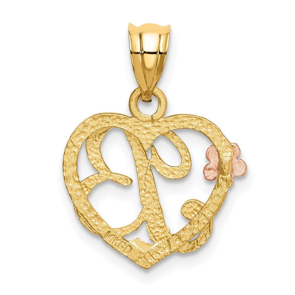 14k Two-Tone Heart Letter B Initial Pendant