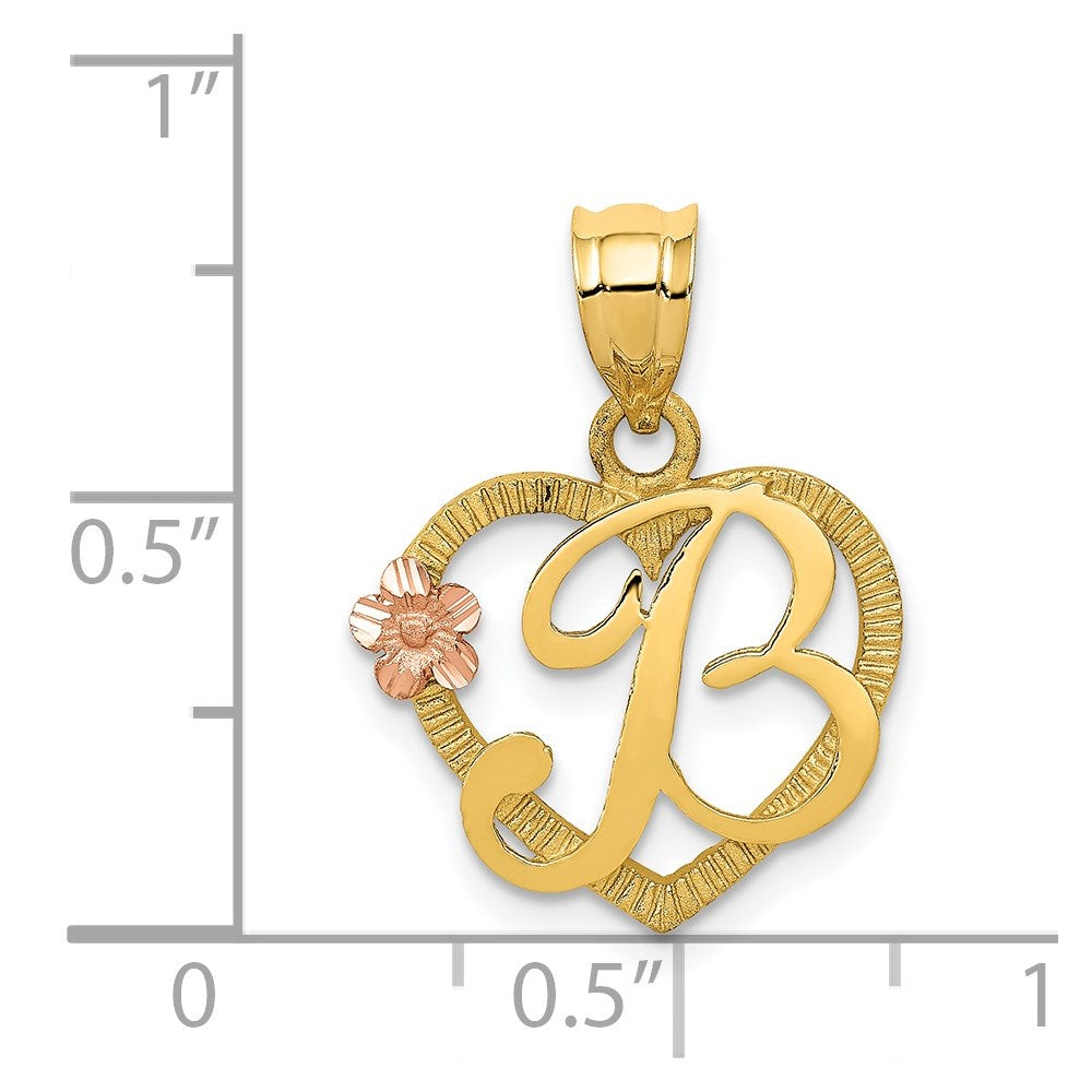 14k Two-Tone Heart Letter B Initial Pendant