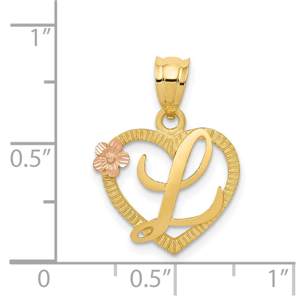 14k Two-Tone Heart Letter L Initial Pendant