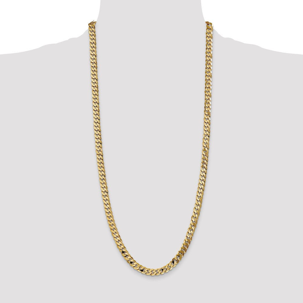 14K 30 inch 7.25mm Flat Beveled Curb with Lobster Clasp Chain