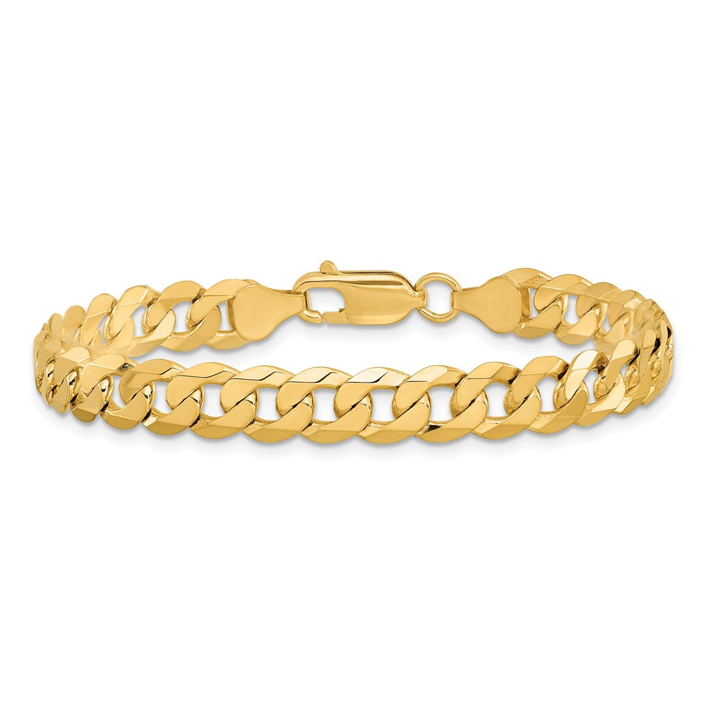 14K 8.5 inch 7.25mm Flat Beveled Curb with Lobster Clasp Bracelet