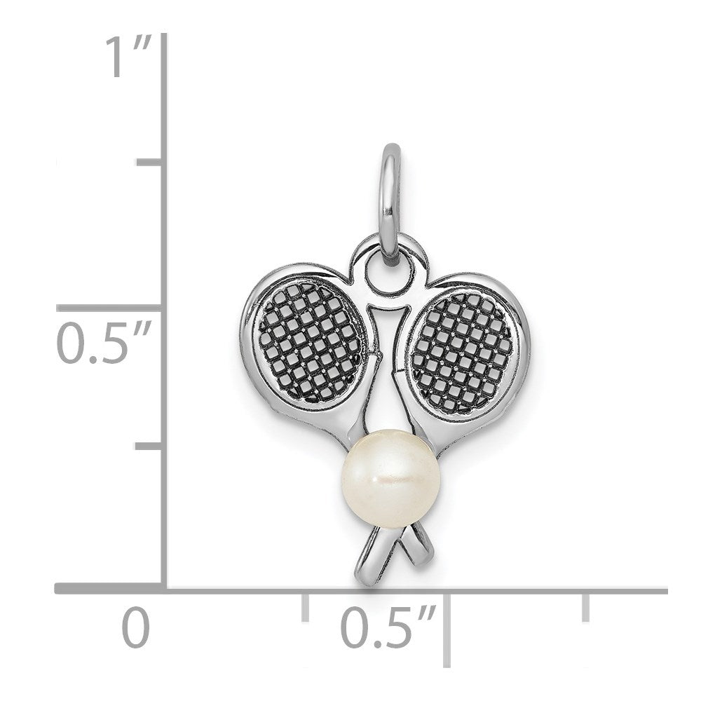 14K White Gold Tennis Racquets W/FWC Pearl Charm