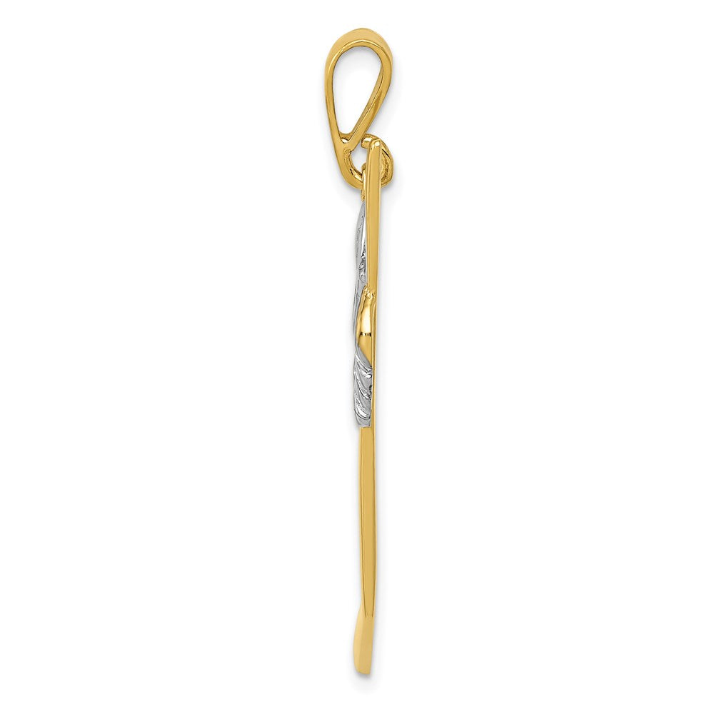 14K w/Rhodium Solid Polished Hockey Stick Pendant