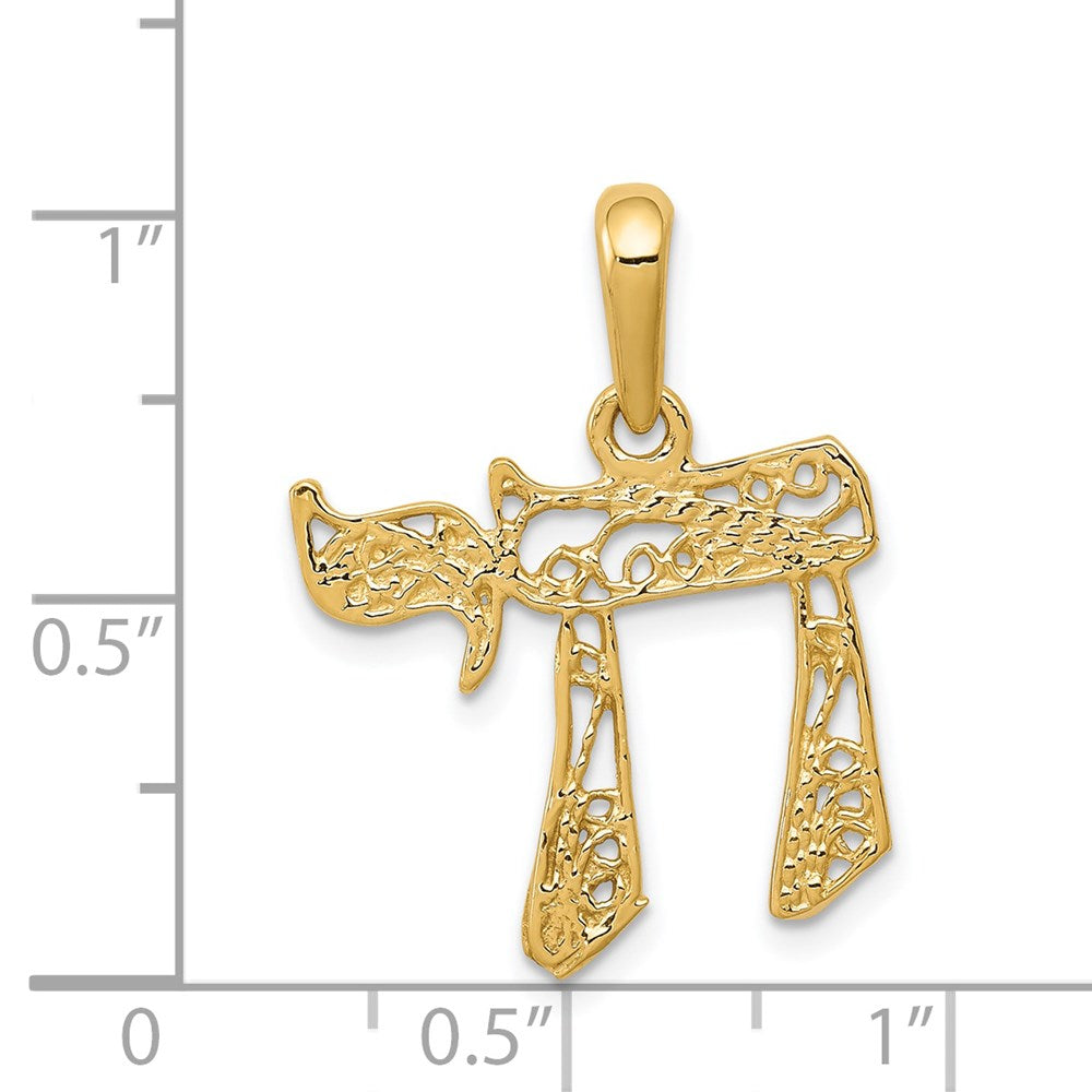 14k Filigree Chai Pendant