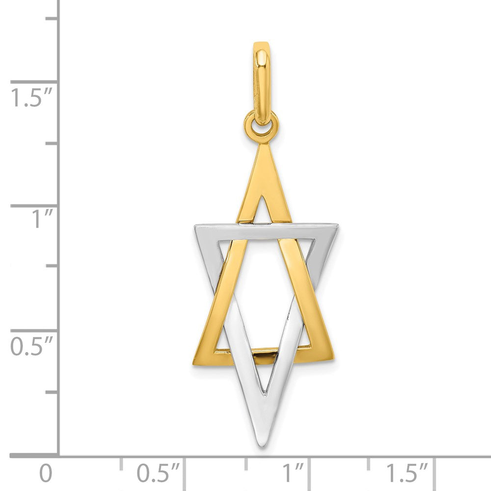 14K W/ Rhodium Elongated Jewish Star Of David Charm