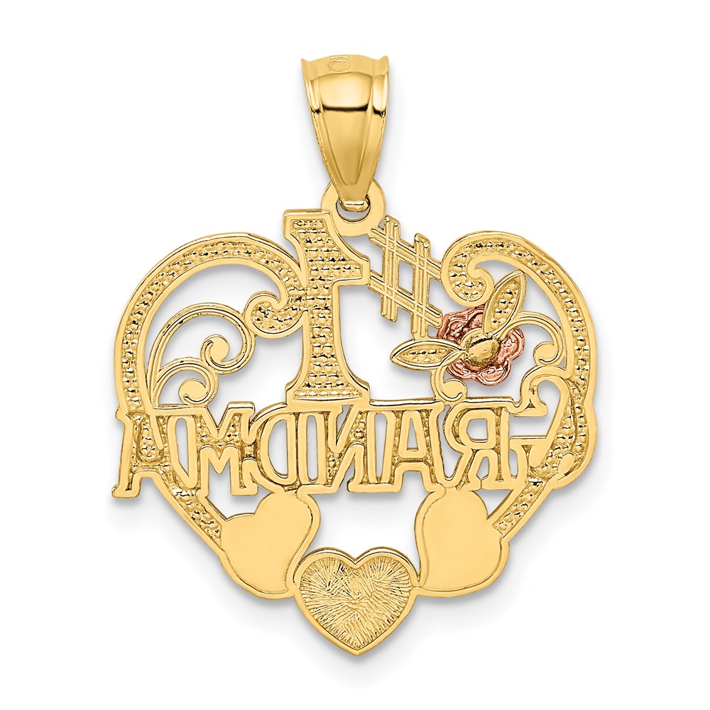14k Two-tone w/White Rhodium #1 GRANDMA Heart Pendant
