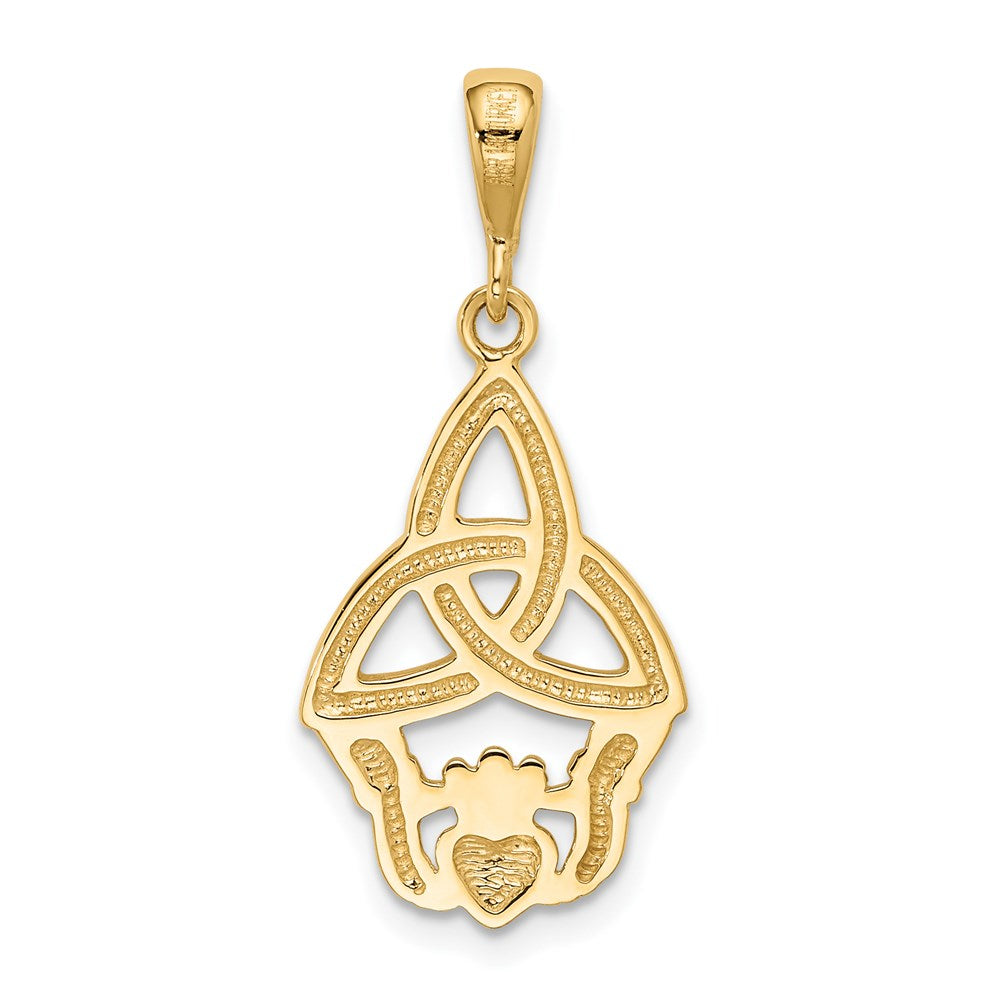 14K Rhodium Diamond-cut Claddagh Pendant