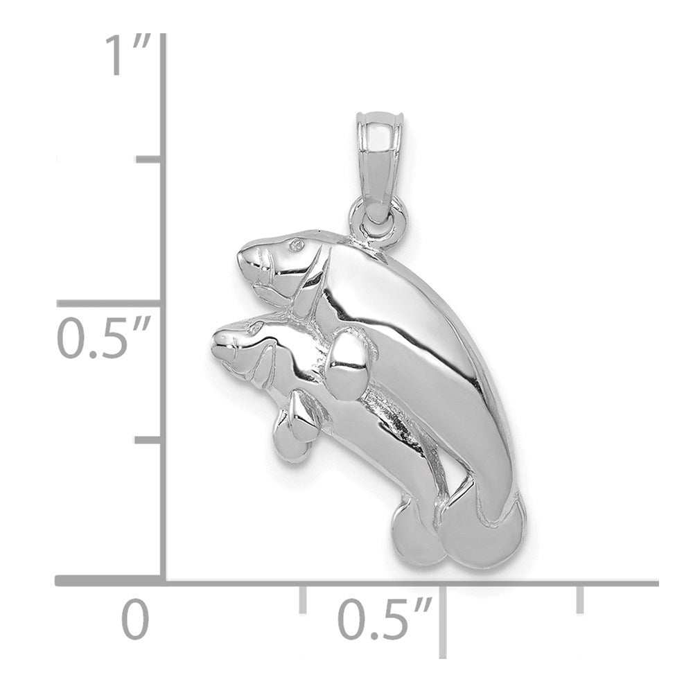 14K White Gold Double Manatee Pendant