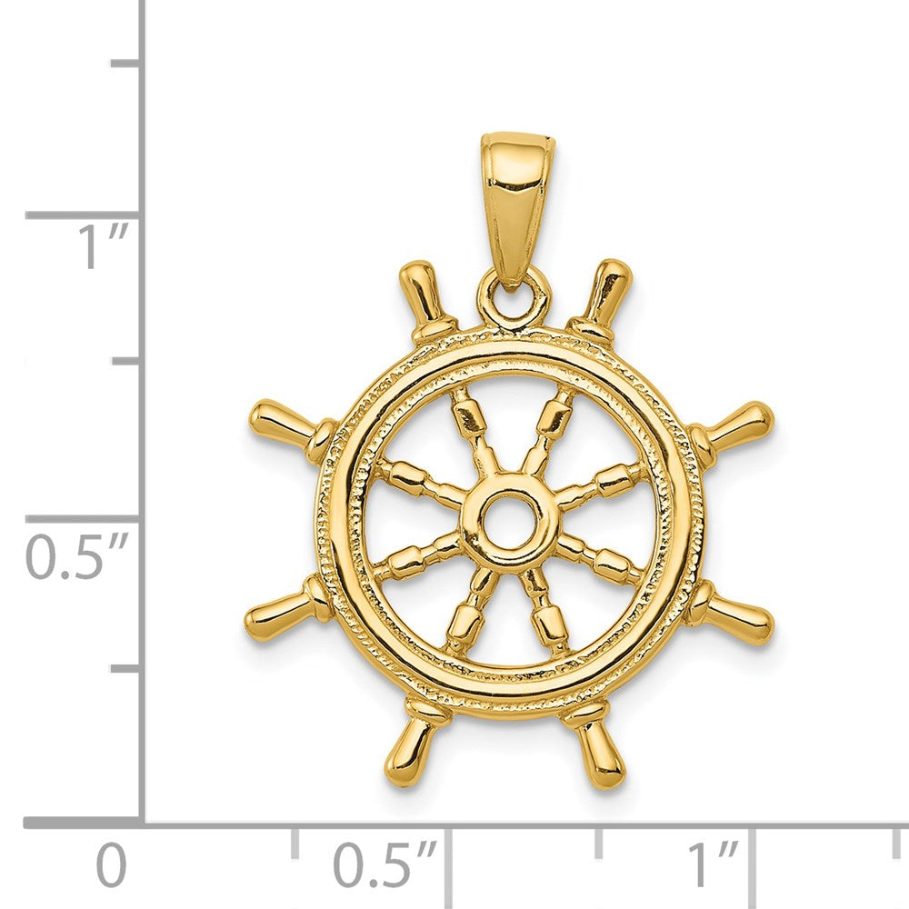 14K  3D Ships Wheel Pendant