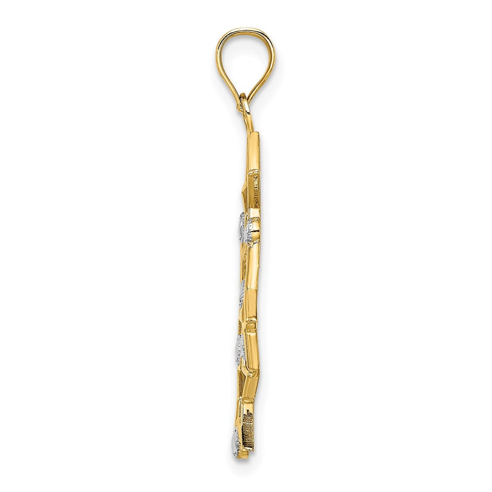 14K w/Rhodium Diamond-cut Star Cluster Charm