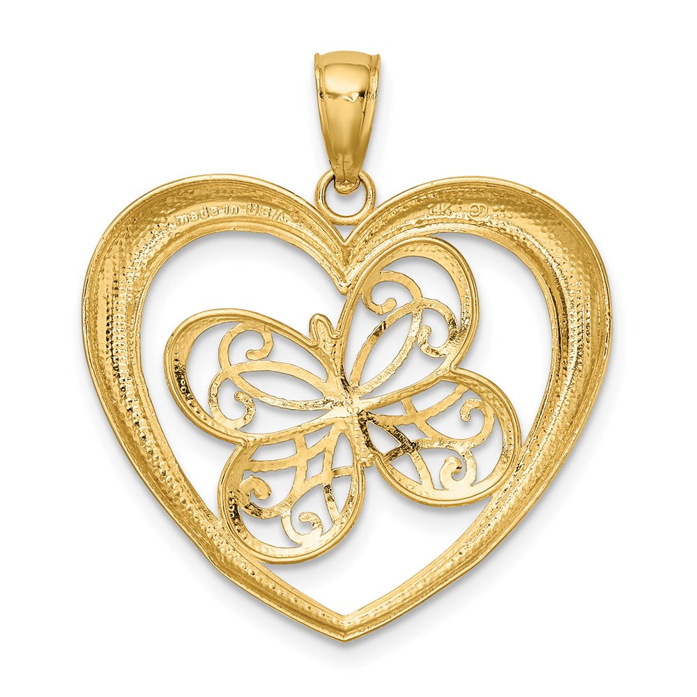 14k w/Rhodium Butterfly in Heart Charm