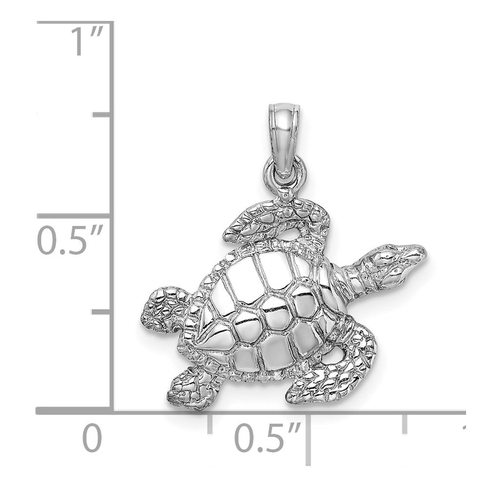 14K White Gold Textured Sea Turtle Charm