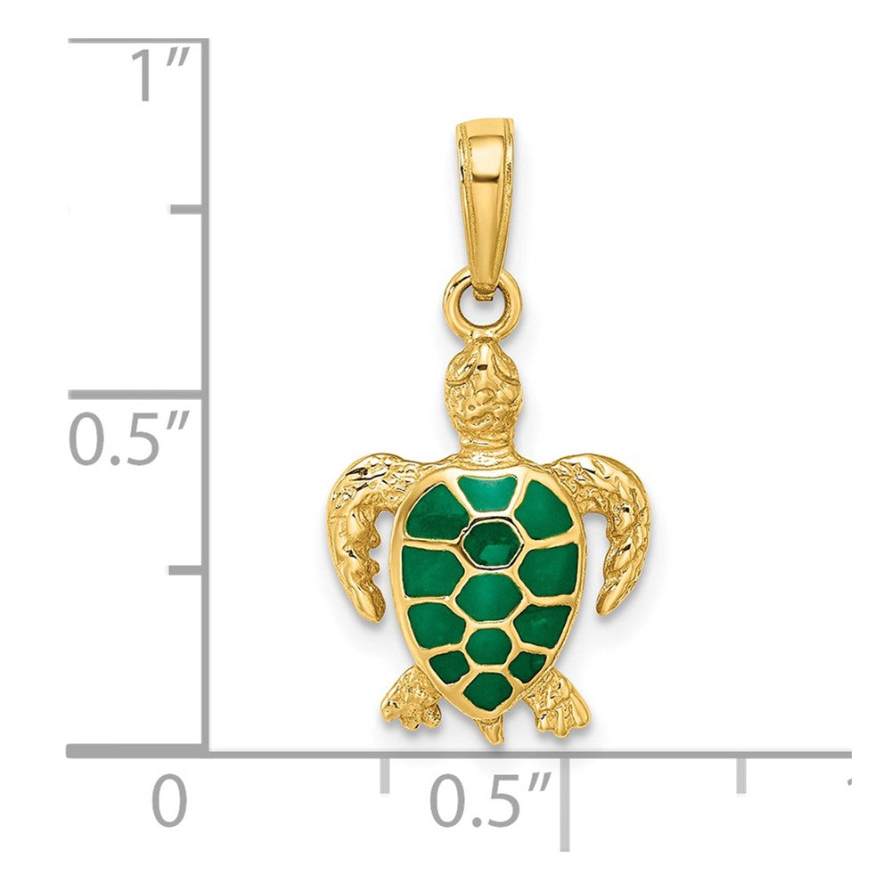 14k Green Enameled Sea Turtle Pendant