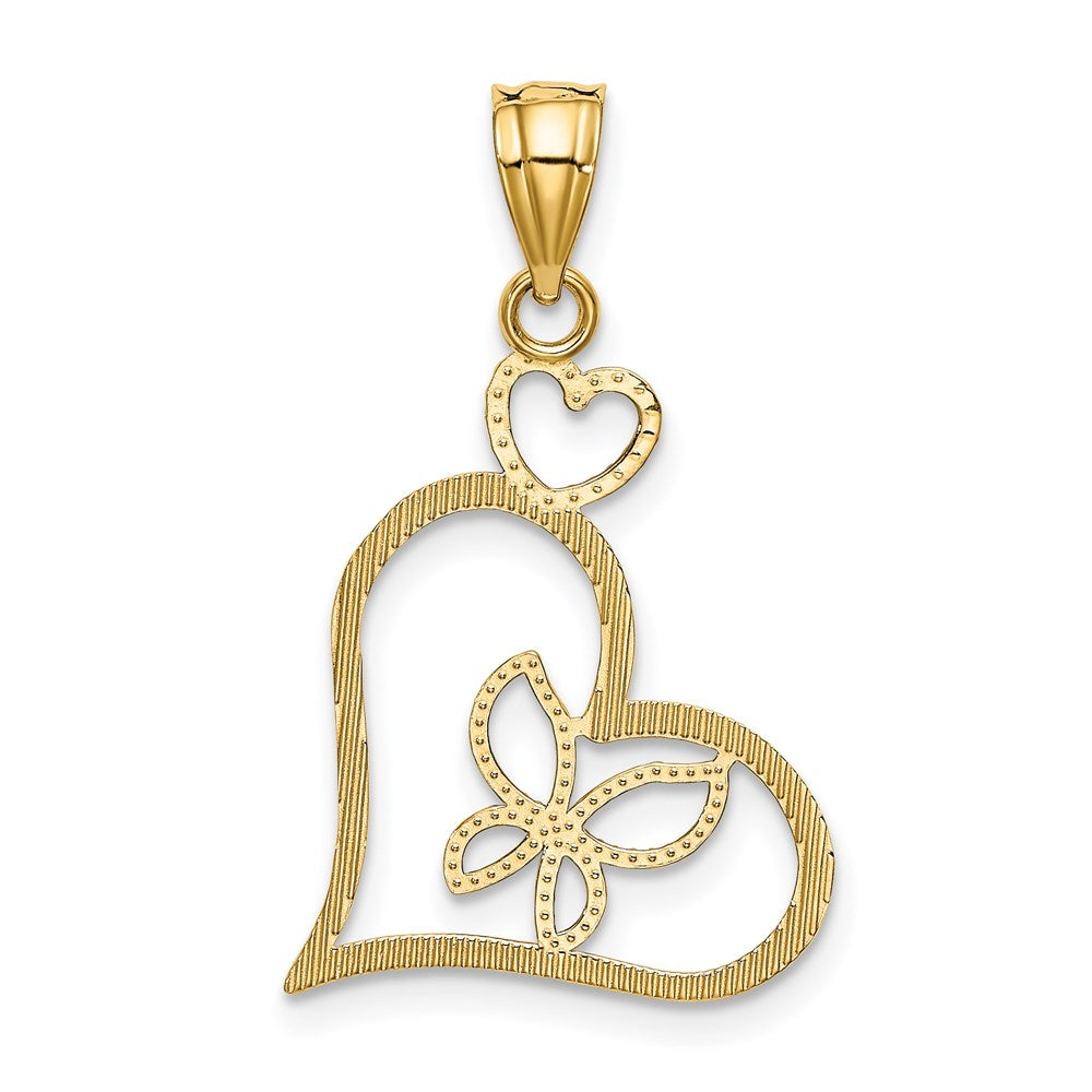 14k and White Rhodium Butterfly in Heart Pendant