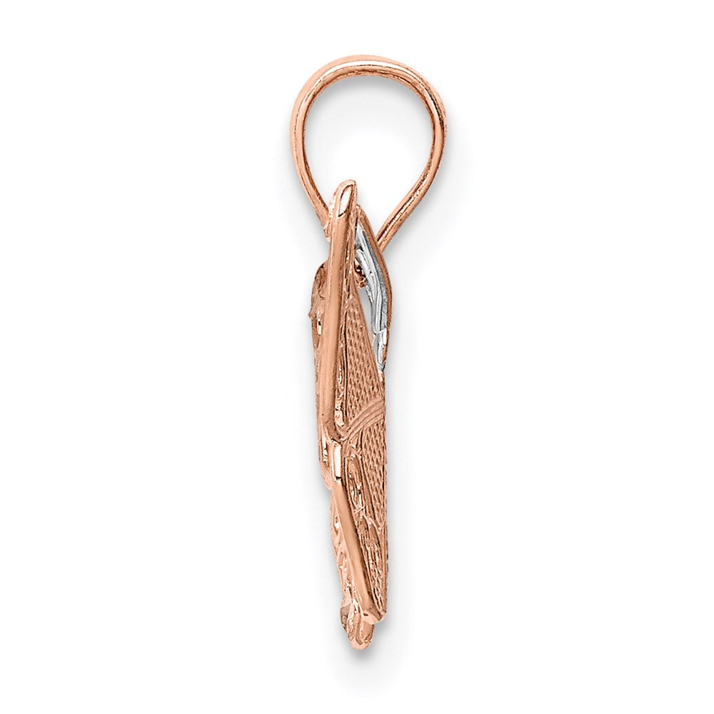 14k Rose Gold w/Rhodium Diamond-cut Butterfly Pendant