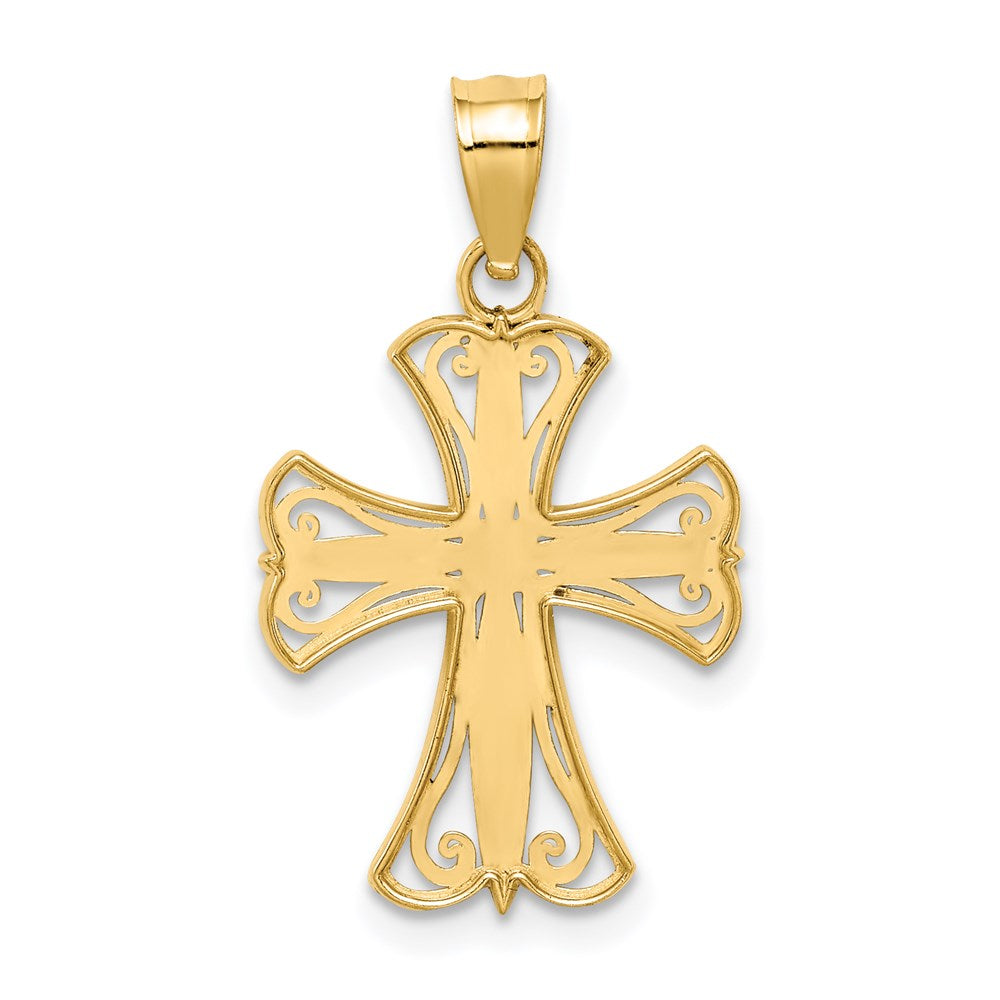 14k w/Rhodium Diamond-cut Cross Pendant