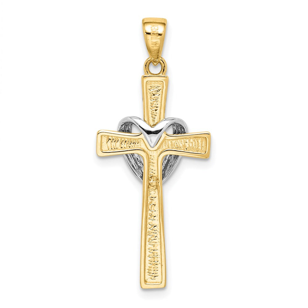 14k w/Rhodium Polished Heart Cross Pendant