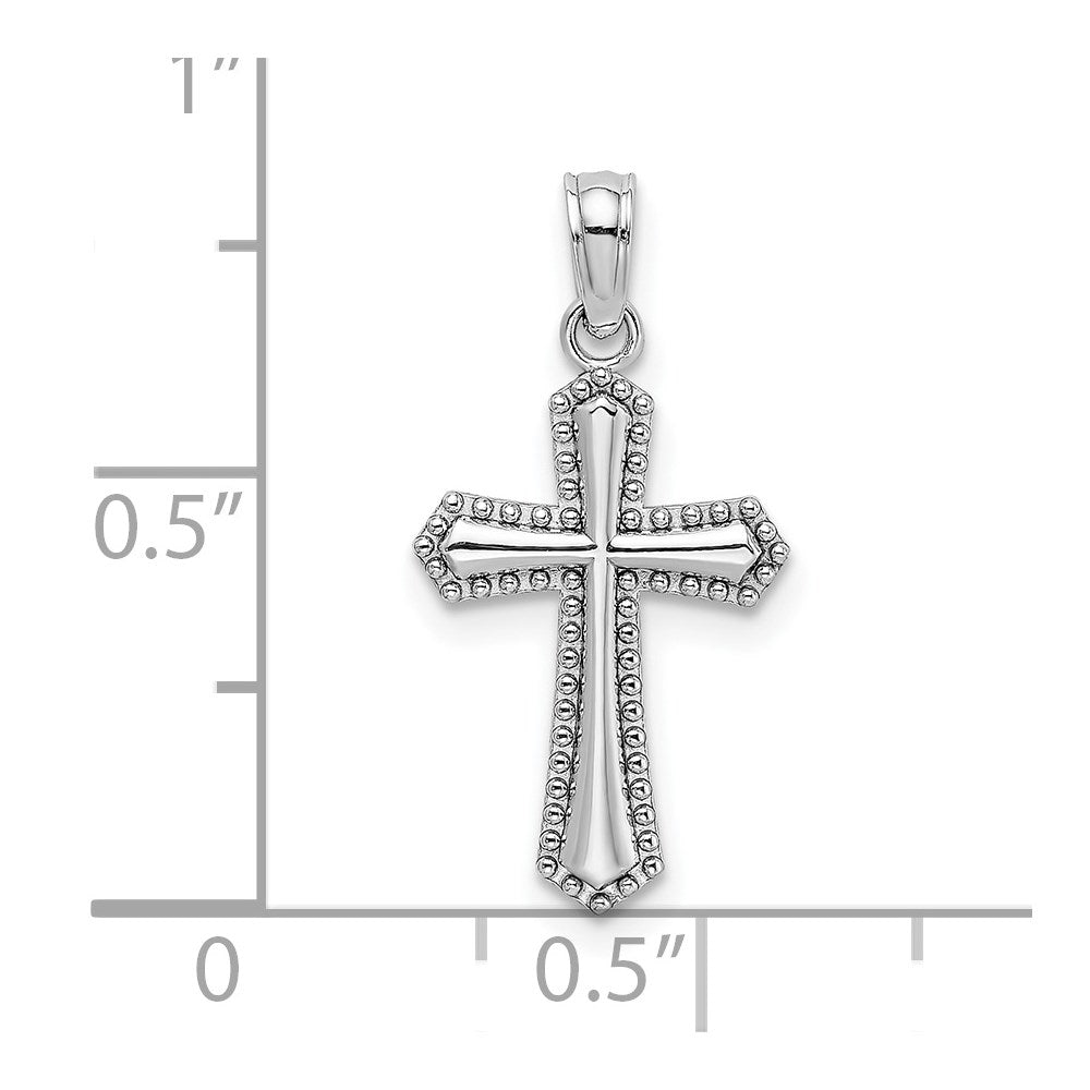 14K White Gold Beaded Trim Cross Charm