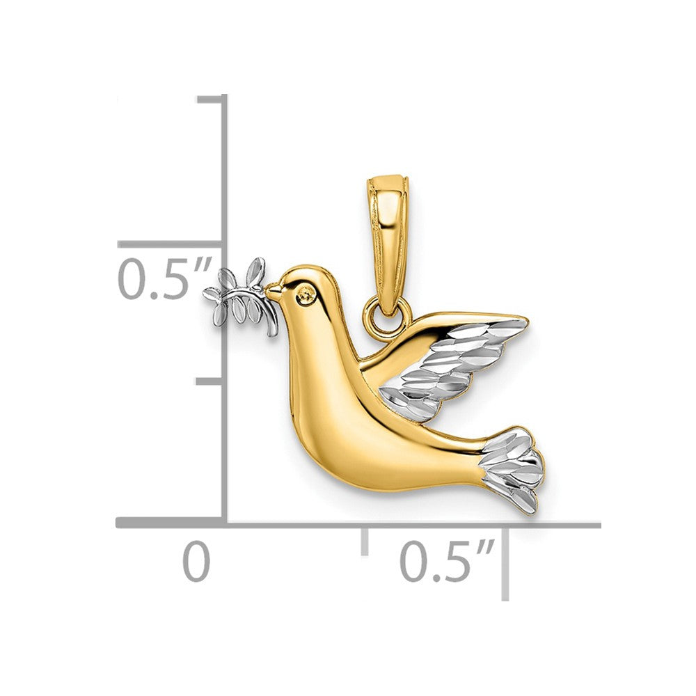 14k White Rhodium Polished Diamond-cut Dove Charm