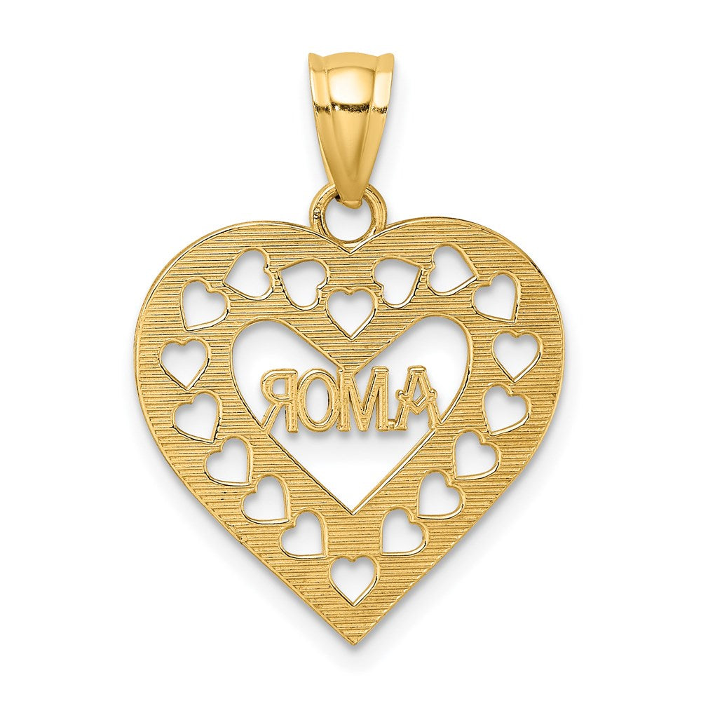 14k AMOR in Cut-out Heart Charm