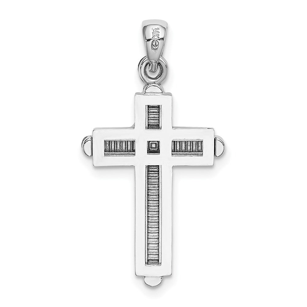 14K White Gold 2-D Beveled Stick Cross Charm