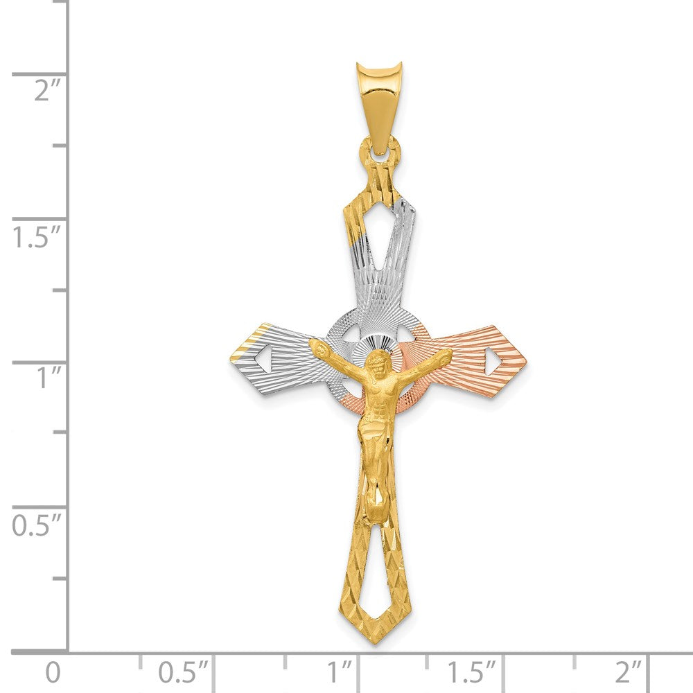 14k and Rhodium Crucifix Cross Pendant