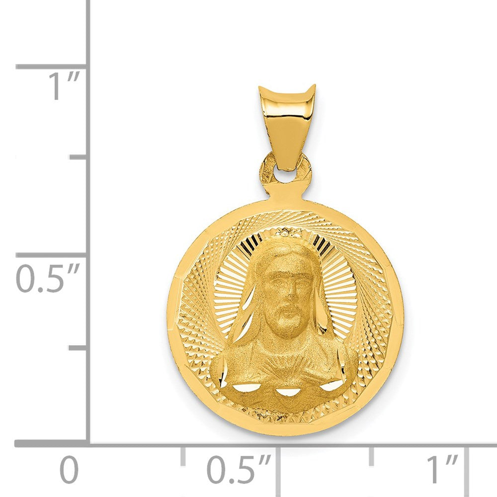 14K Polished D/C Sagrado Corazon Circle Pendant