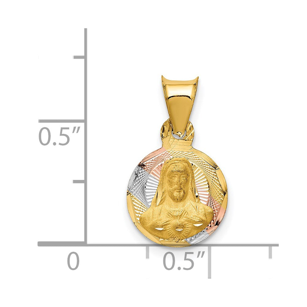 14K w/Rose and White Rhodium D/C Sagrado Corazon Pendant