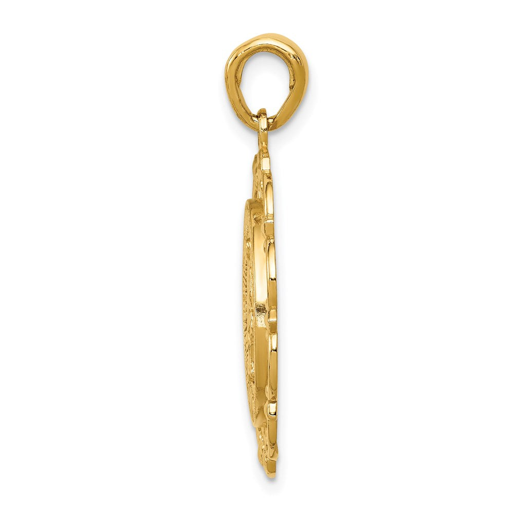 14K Polished Miraculous Medal With Scallop Frame Pendant