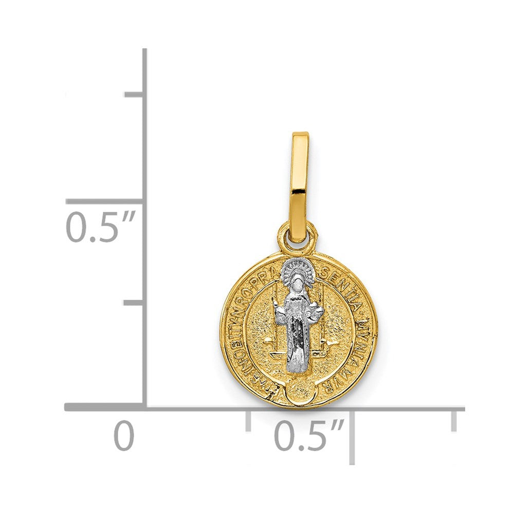 14k With Rhodium Circle St. Benedict Medal Pendant